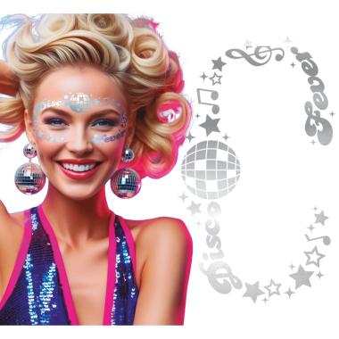 Tatuaggi viso rimovibili disco argento glitter
