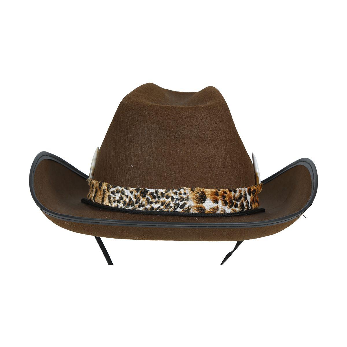 Cappello cowboy feltro marrone cordincino ossa