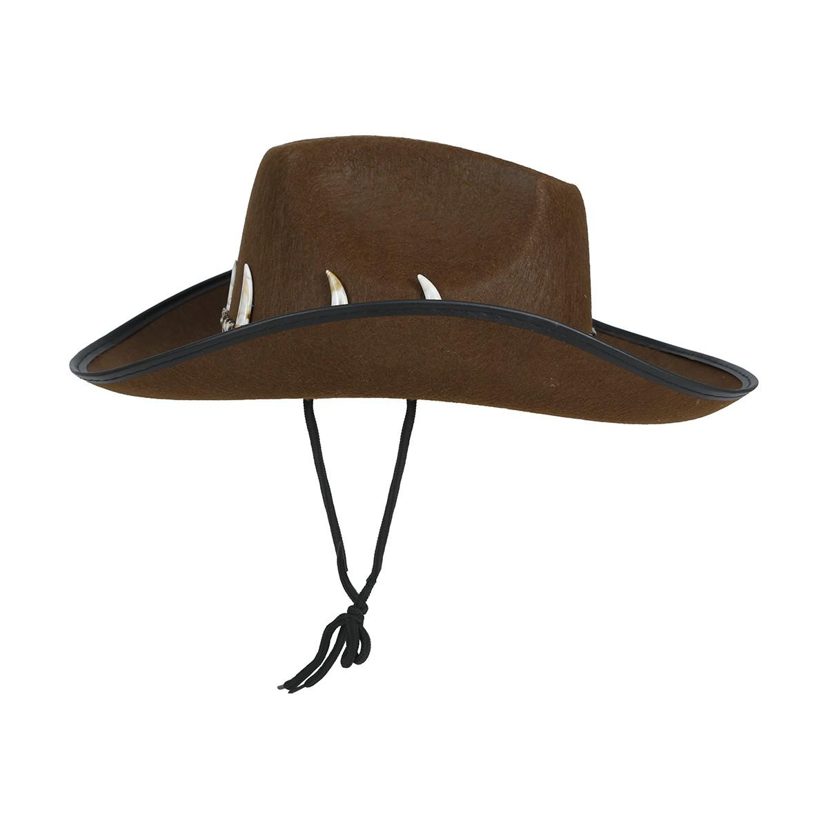 Cappello cowboy feltro marrone cordincino ossa