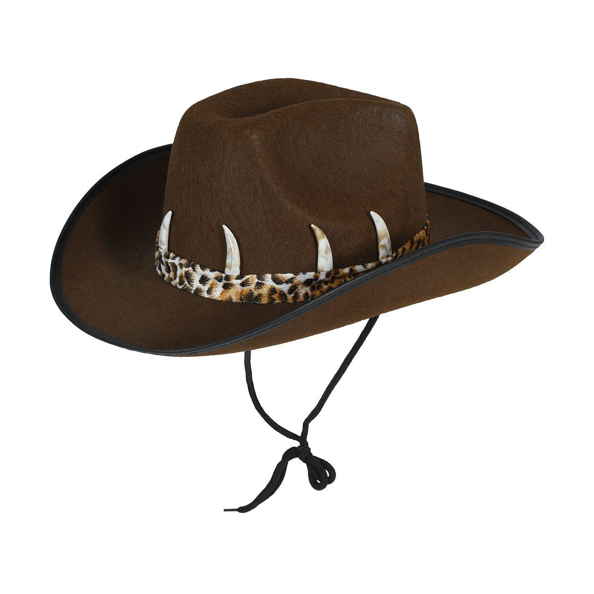 Cappello cowboy feltro marrone cordincino ossa