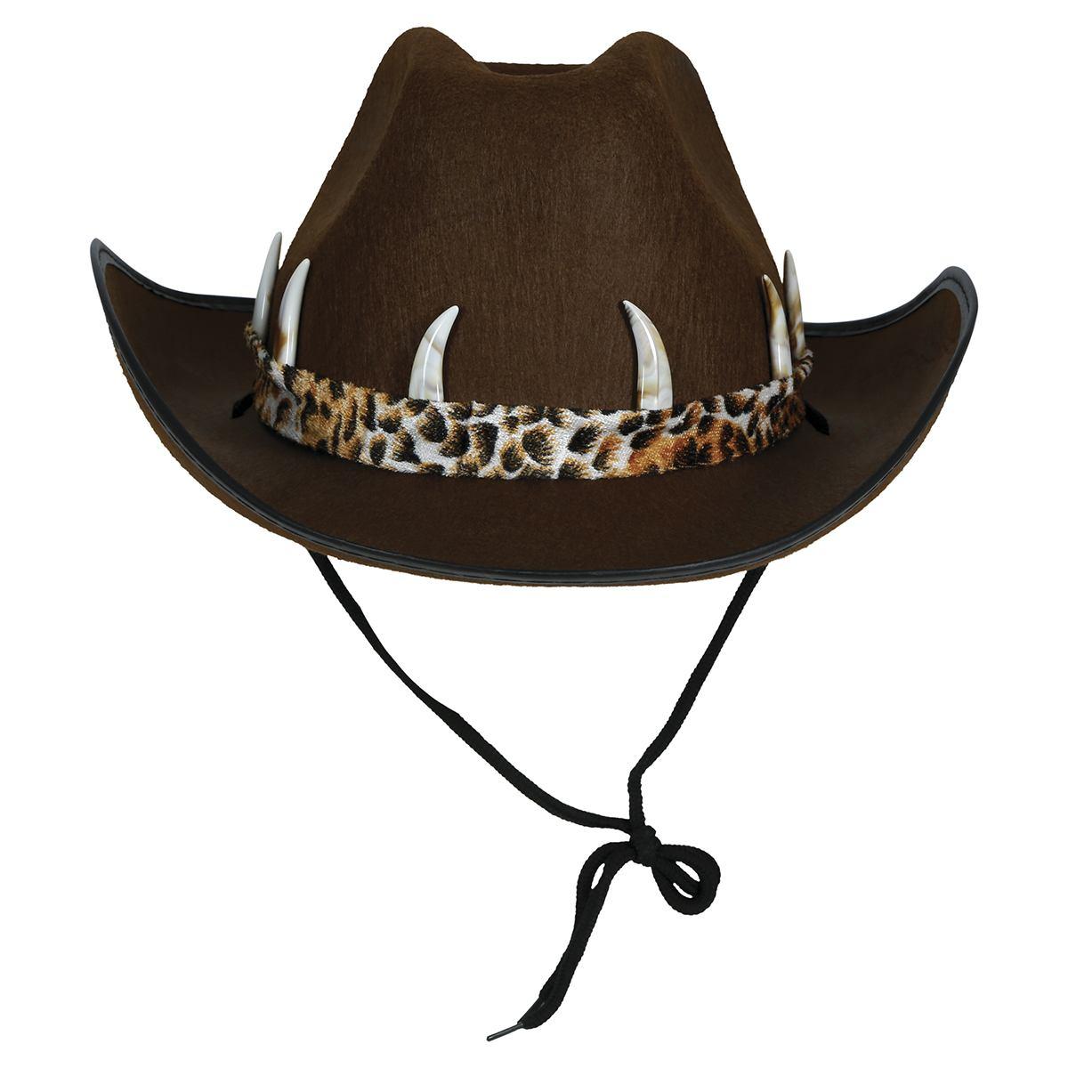 Cappello cowboy feltro marrone cordincino ossa