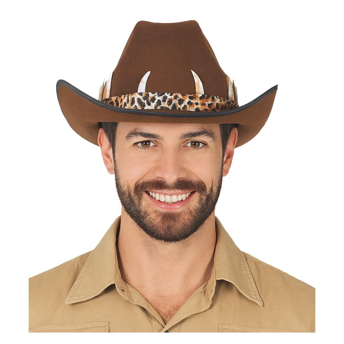 Cappello cowboy feltro marrone cordincino ossa