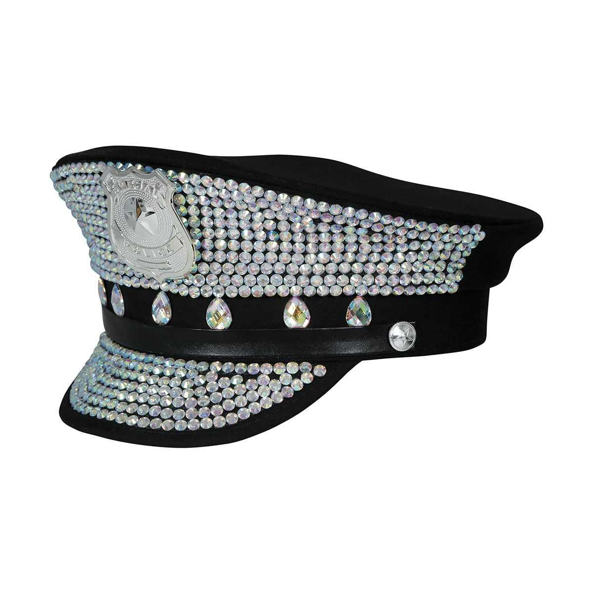 Cappello polizia nero strass