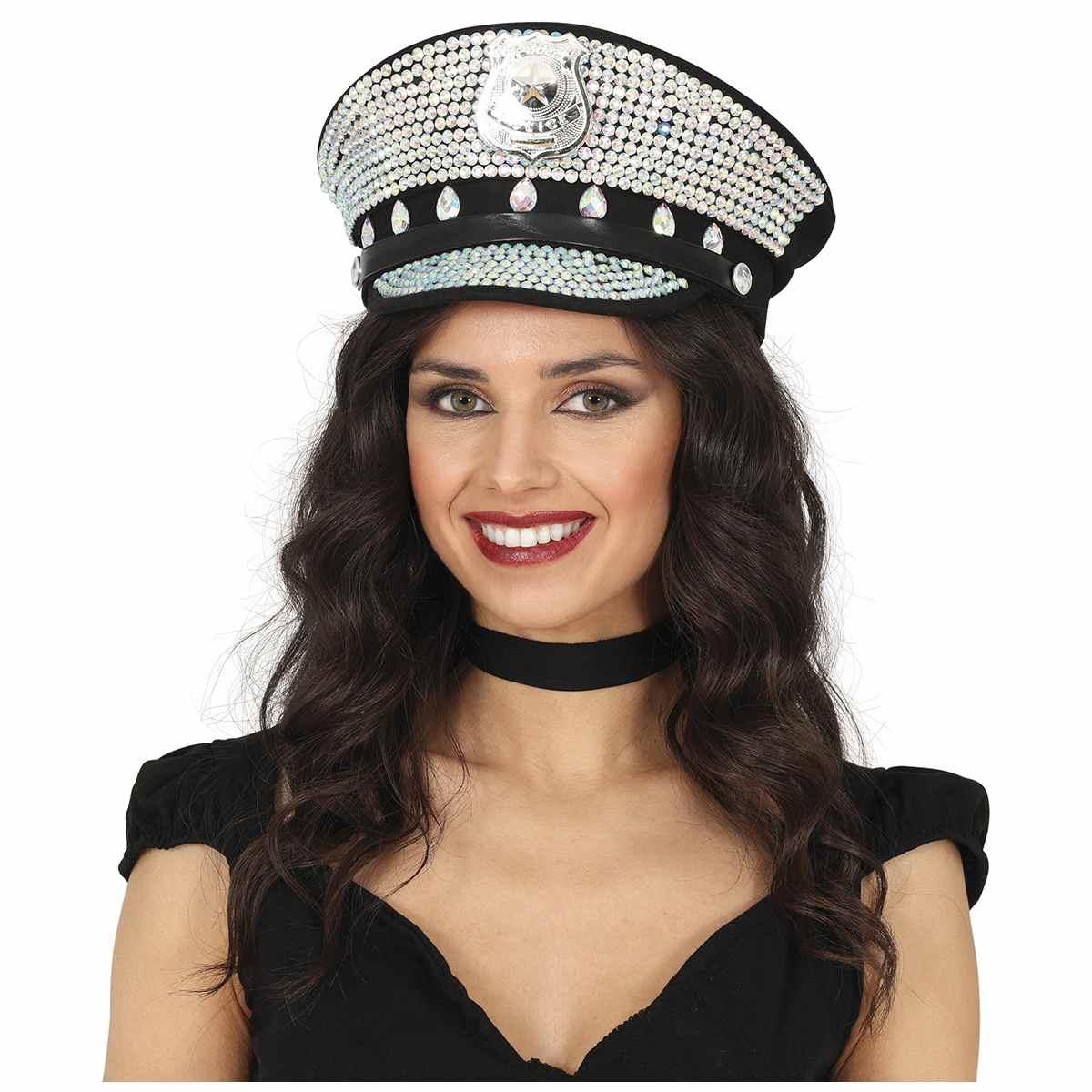 Cappello polizia nero strass