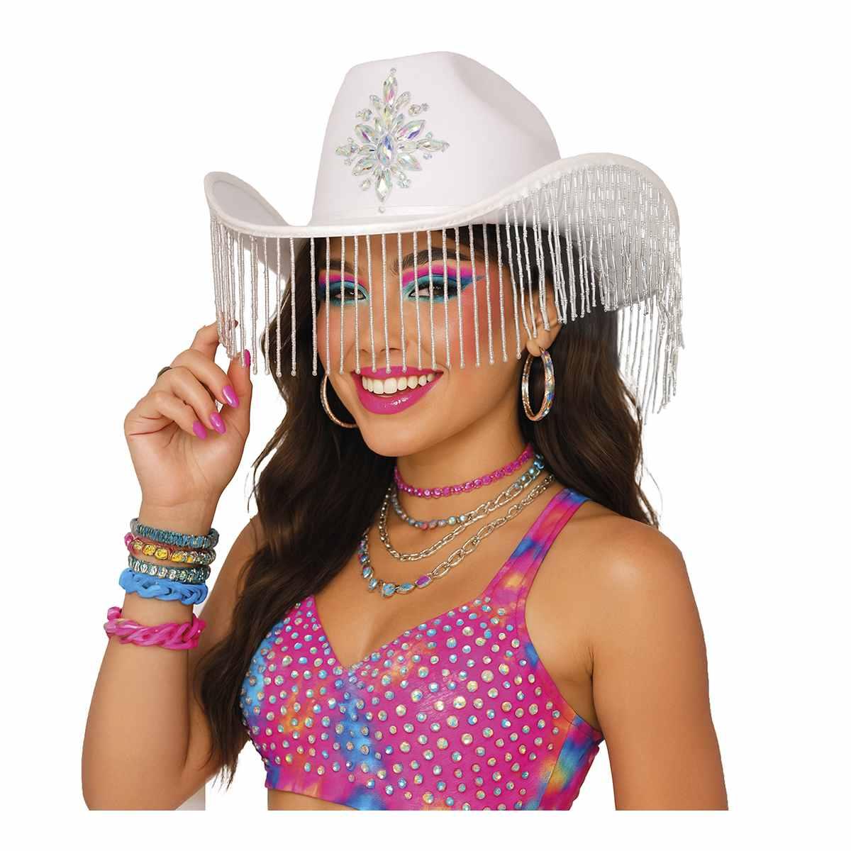 Cappello cowboy bianco frange