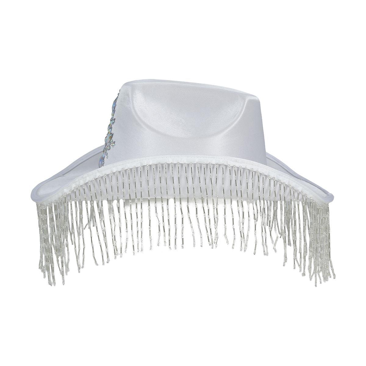 Cappello cowboy bianco frange
