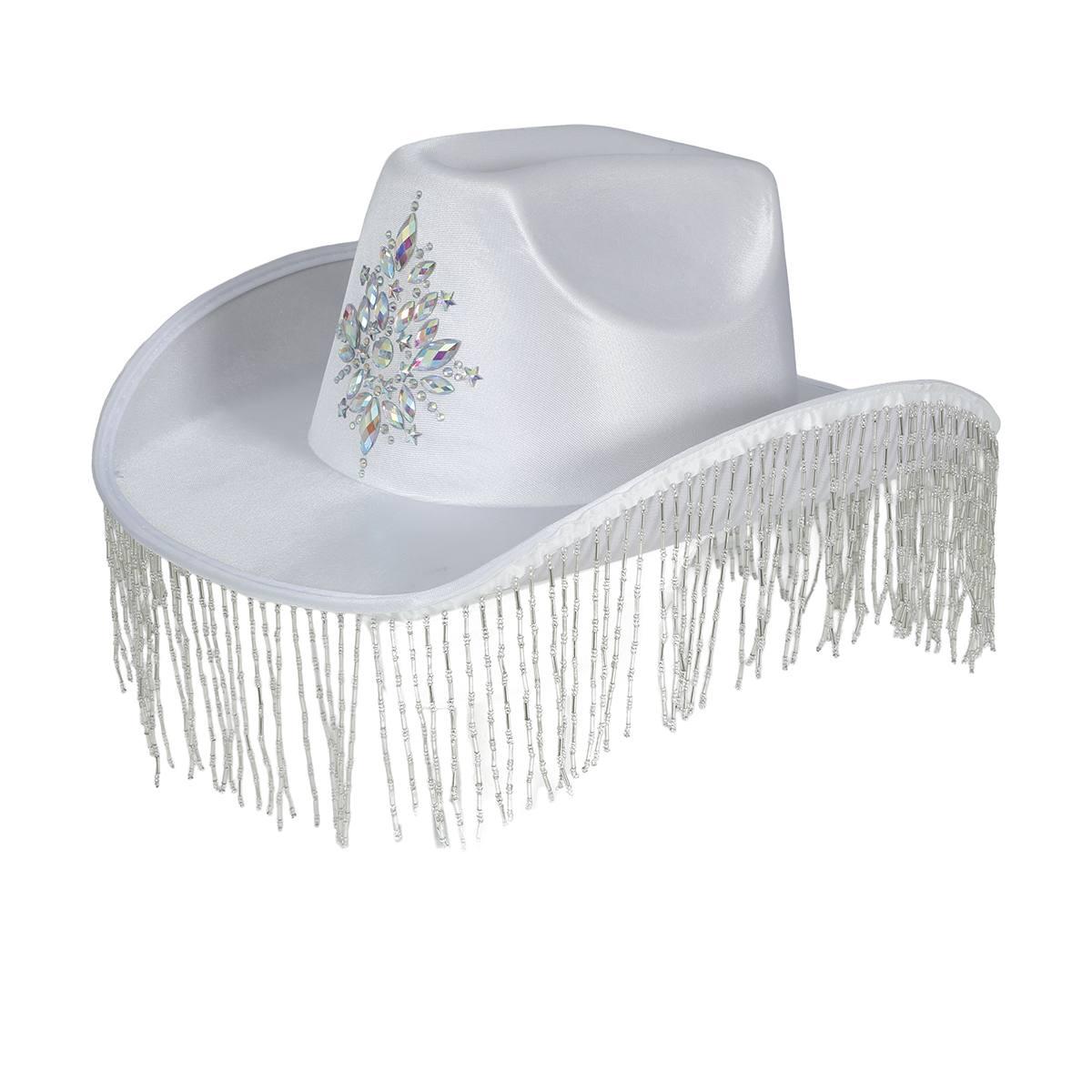 Cappello cowboy bianco frange