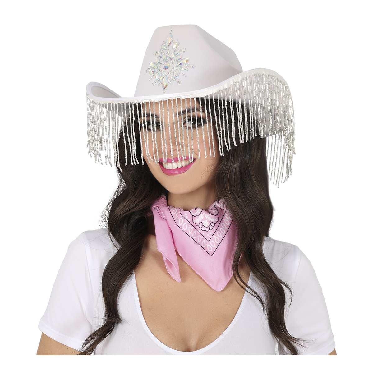 Cappello cowboy bianco frange