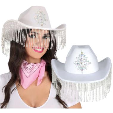 Cappello cowboy bianco frange