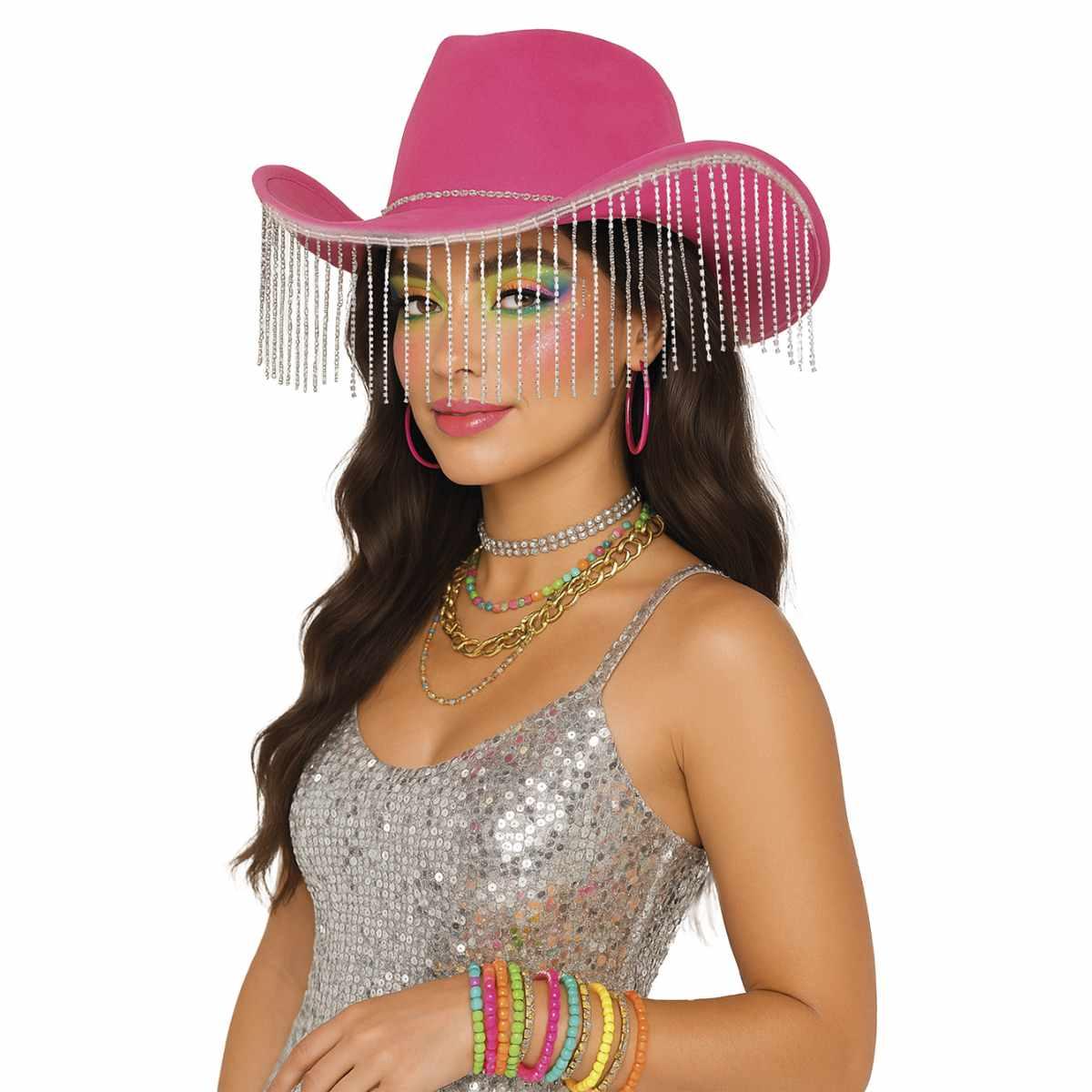 Cappello cowboy rosa frange