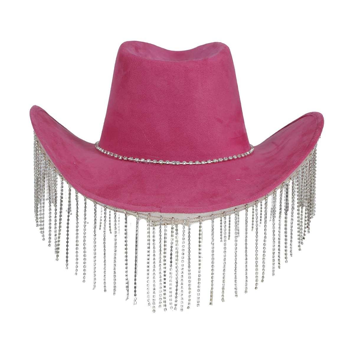 Cappello cowboy rosa frange