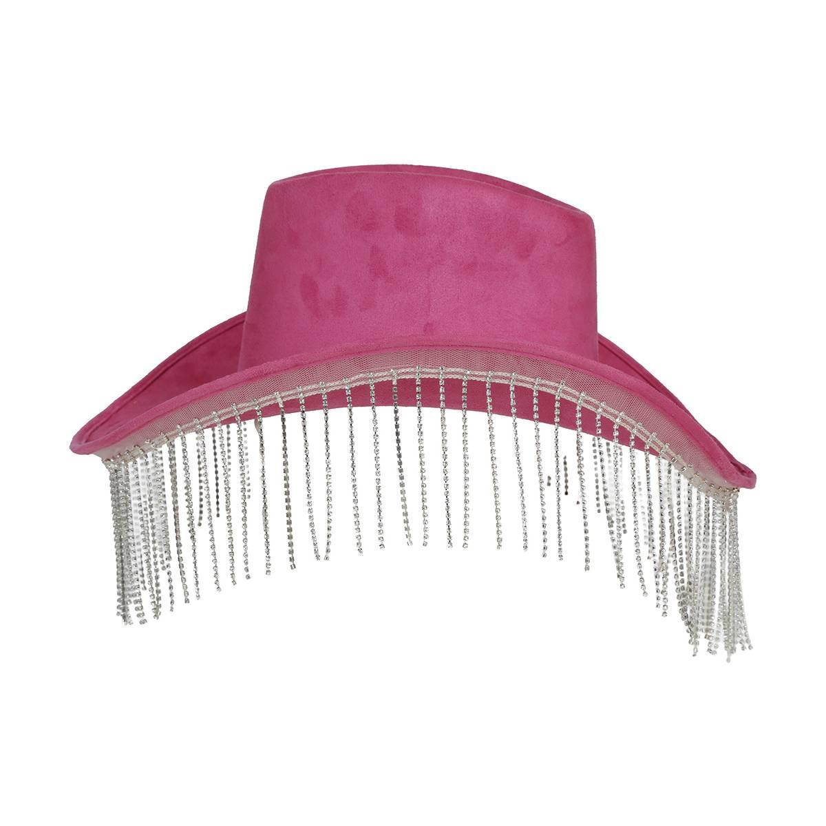 Cappello cowboy rosa frange