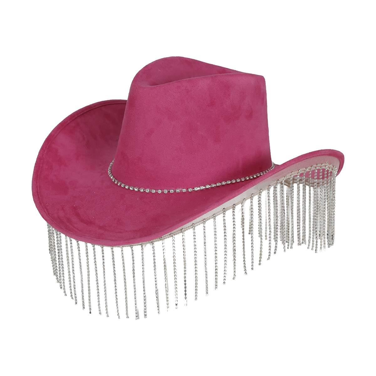 Cappello cowboy rosa frange