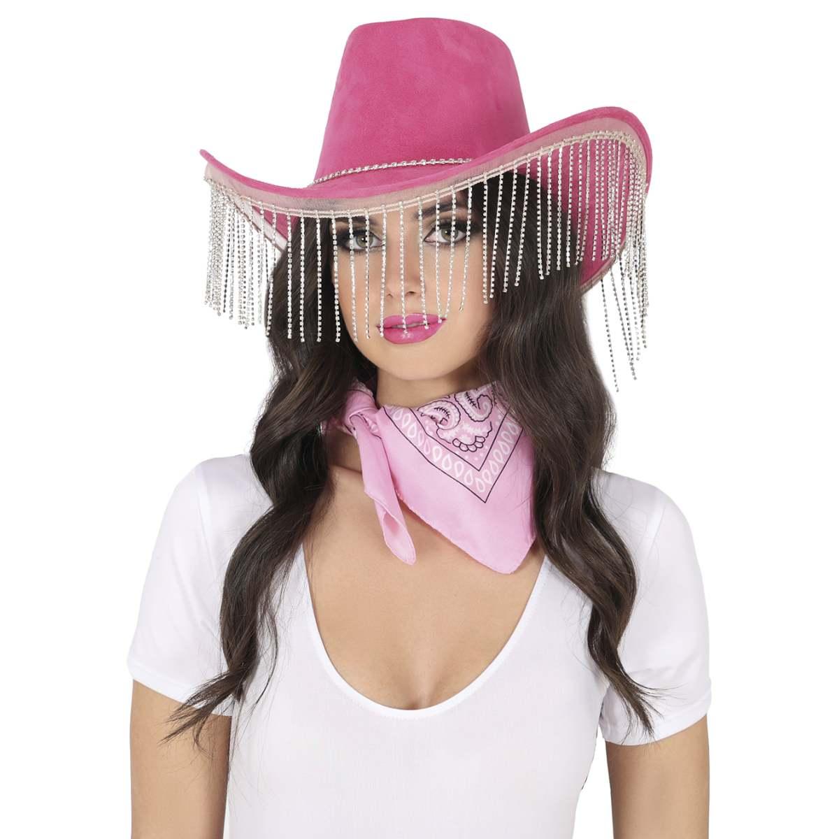 Cappello cowboy rosa frange