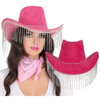 Cappello cowboy rosa frange