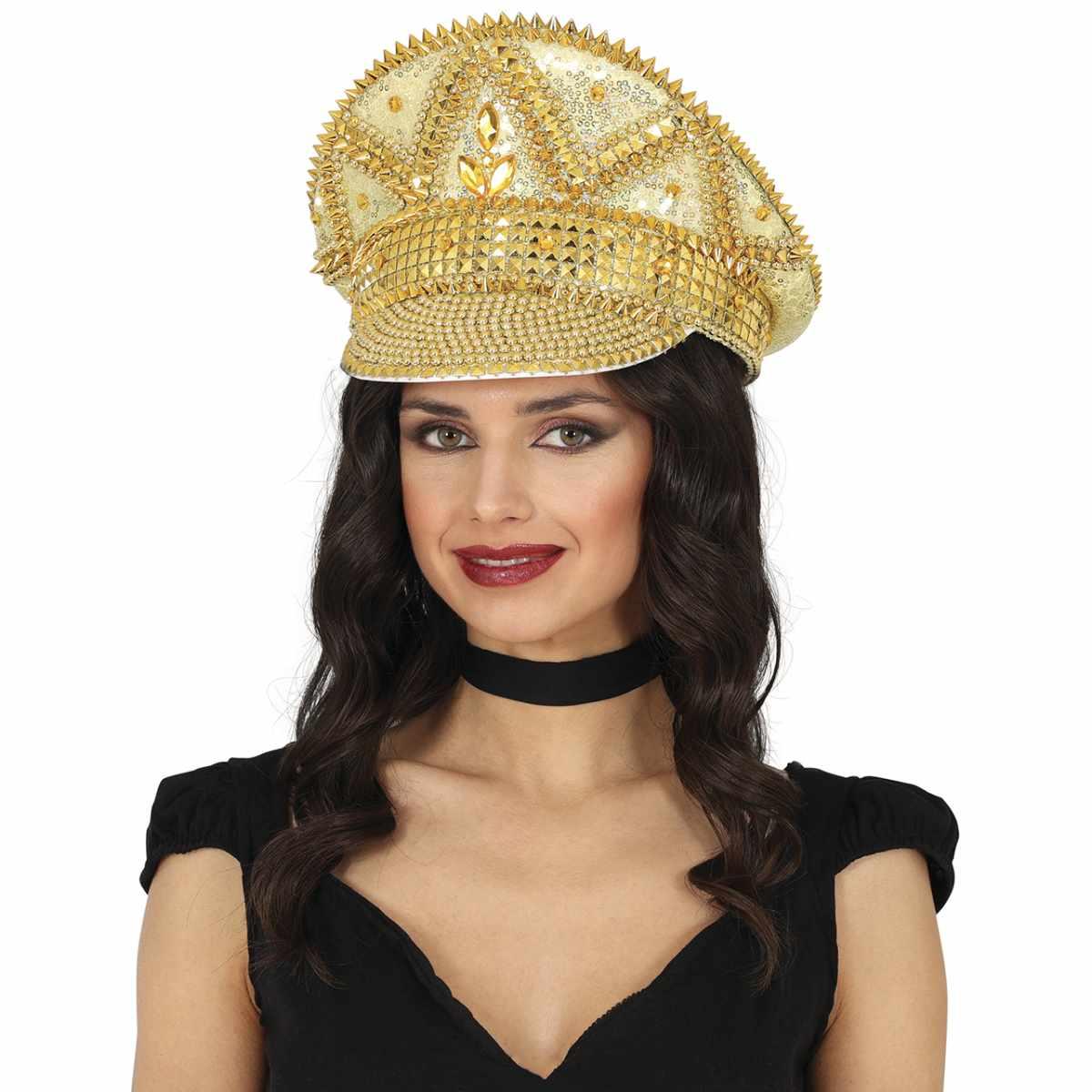 Cappello oro strass visiera