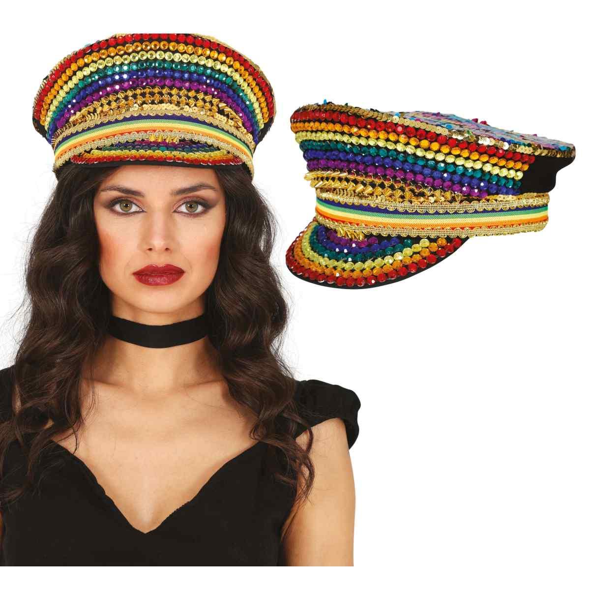 Cappello multicolor strass visiera