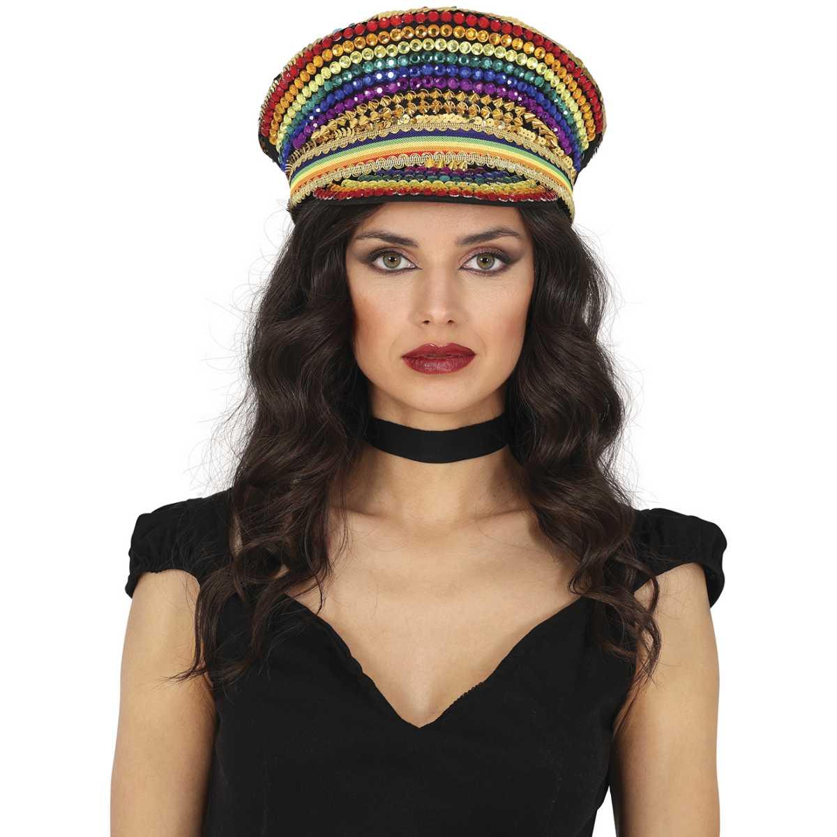 Cappello multicolor strass visiera