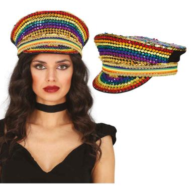 Cappello multicolor strass visiera