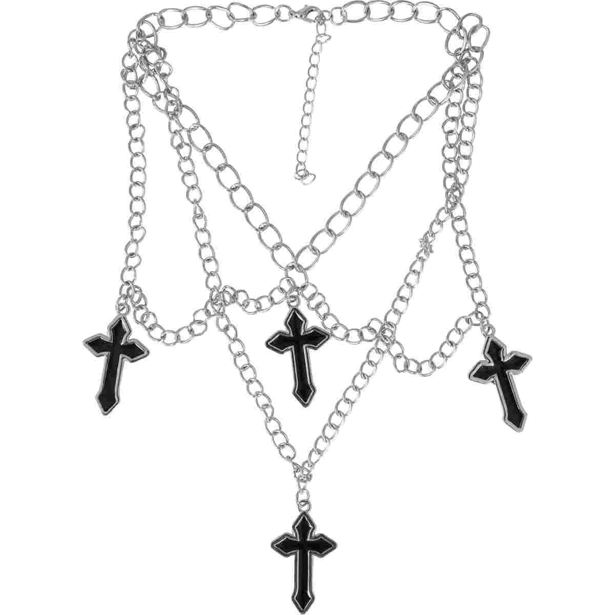 Collana metallo 4 croci nere