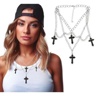 Collana metallo 4 croci nere