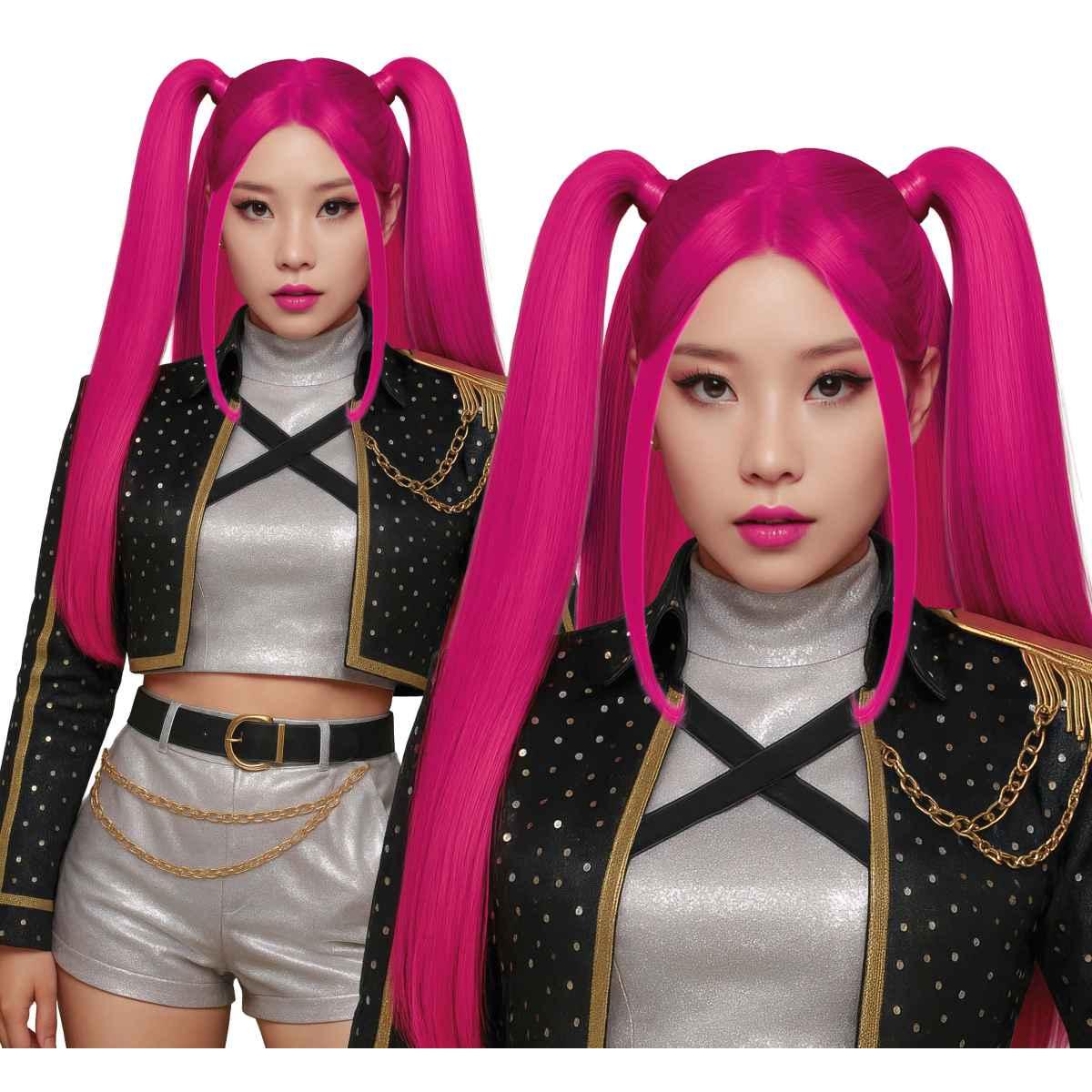 Parrucca rosa manga pop lunga liscia codini modello k