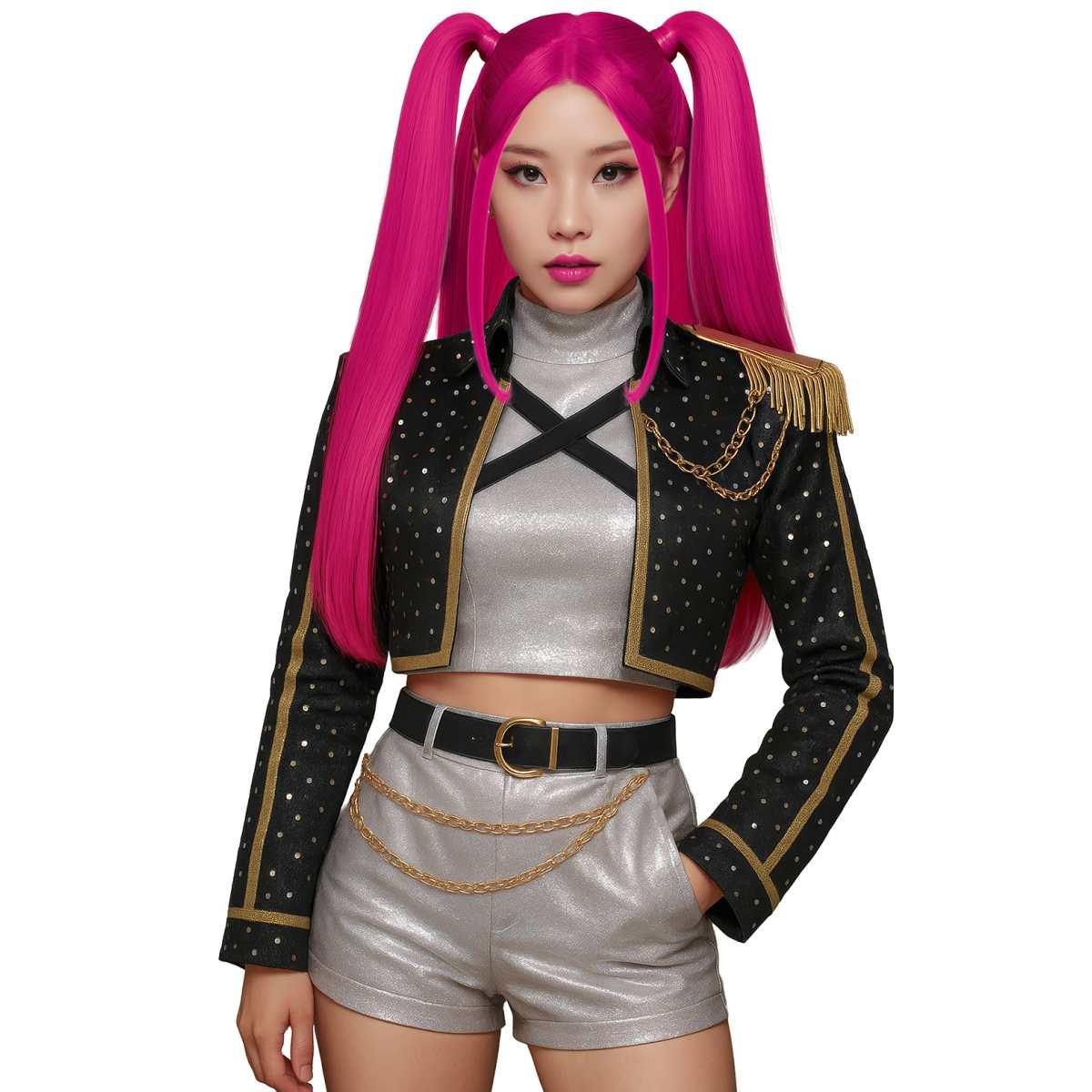Parrucca rosa manga pop lunga liscia codini modello k