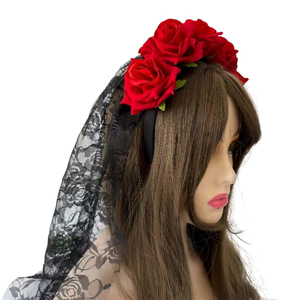 Cerchietto veletto nero rose rosse