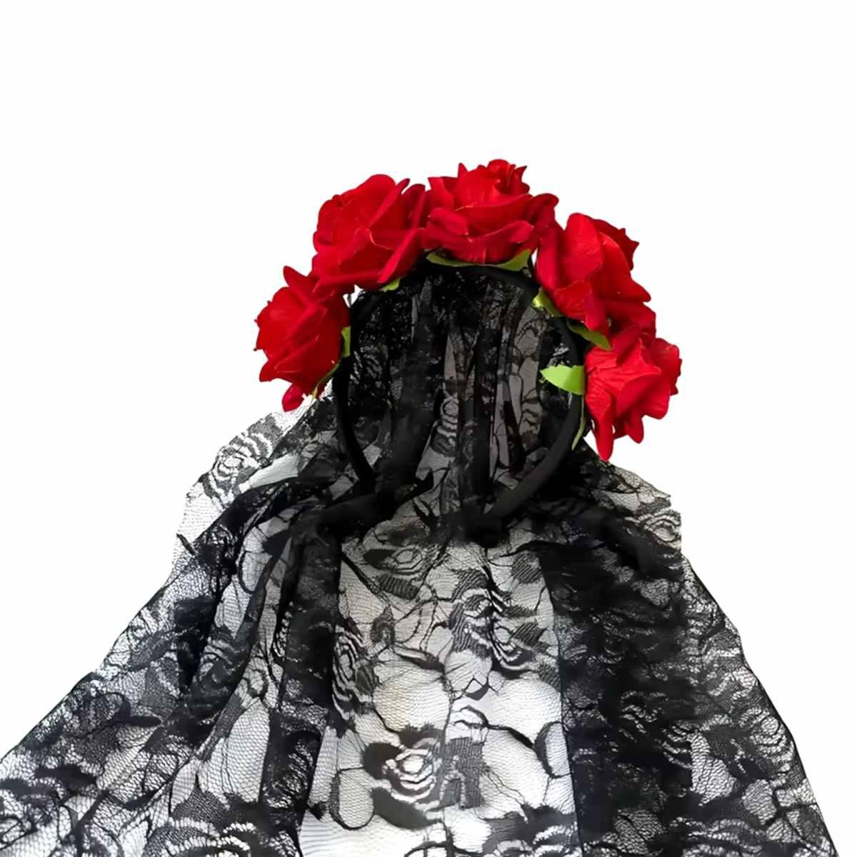 Cerchietto veletto nero rose rosse