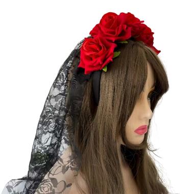 Cerchietto veletto nero rose rosse