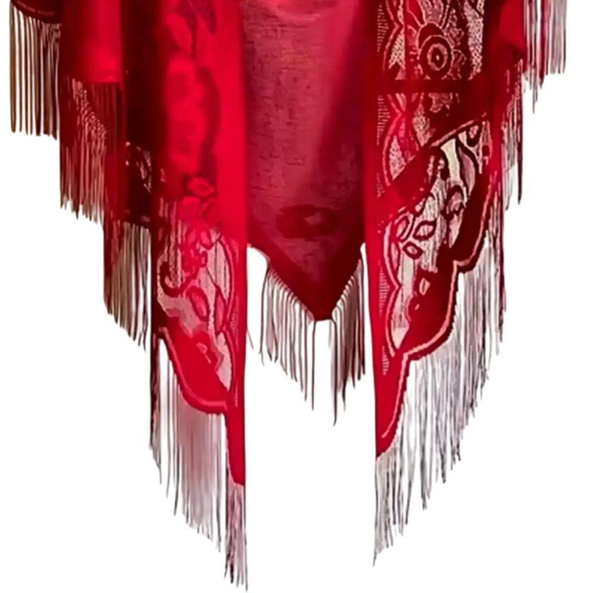 Scialle pizzo rosso frange