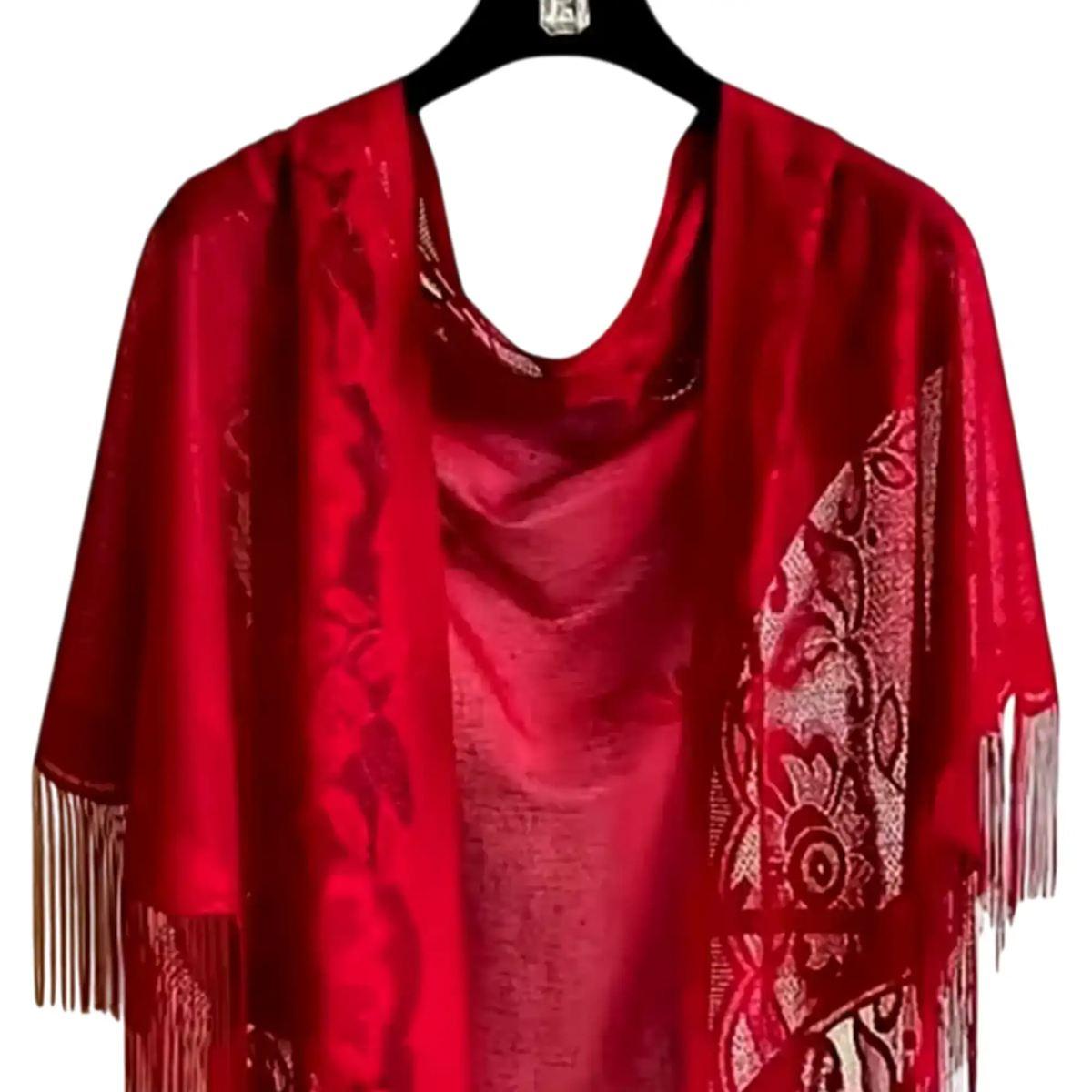 Scialle pizzo rosso frange