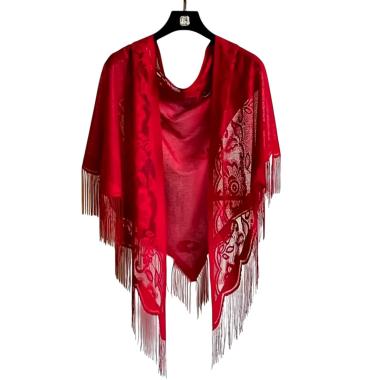Scialle pizzo rosso frange