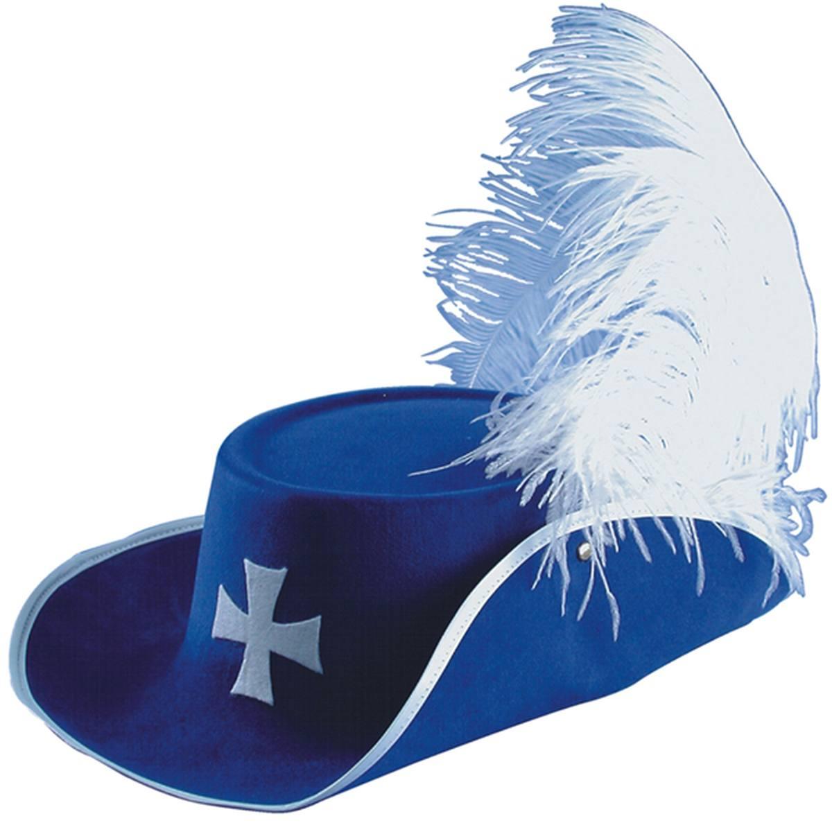Cappello moschettiere blu piuma