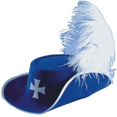 Cappello moschettiere blu piuma