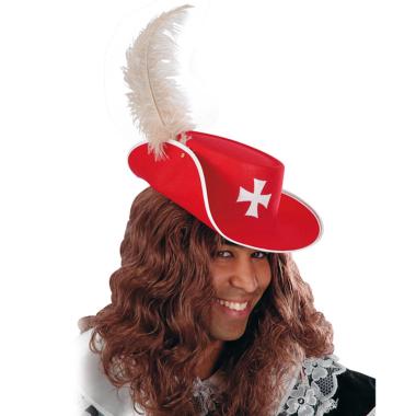 Cappello moschettiere rosso piuma
