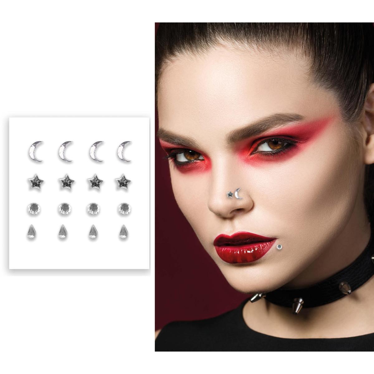 Trucco decorazioni adesive viso argento piercing