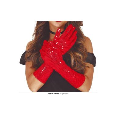 Guanti lunghi rossi paillettes