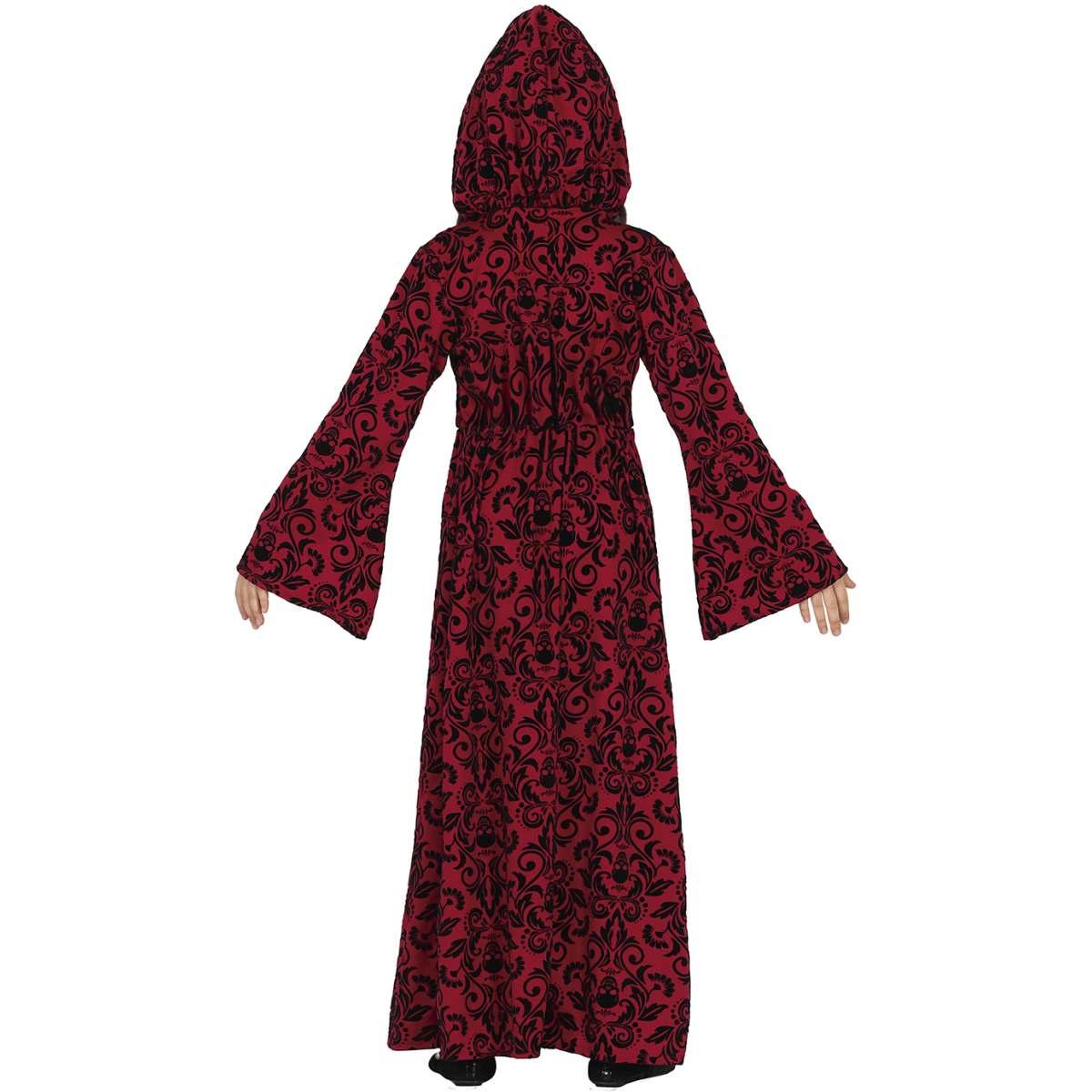 Costume strega tunica cappuccio rossa teschi