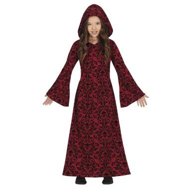 Costume strega tunica cappuccio rossa teschi