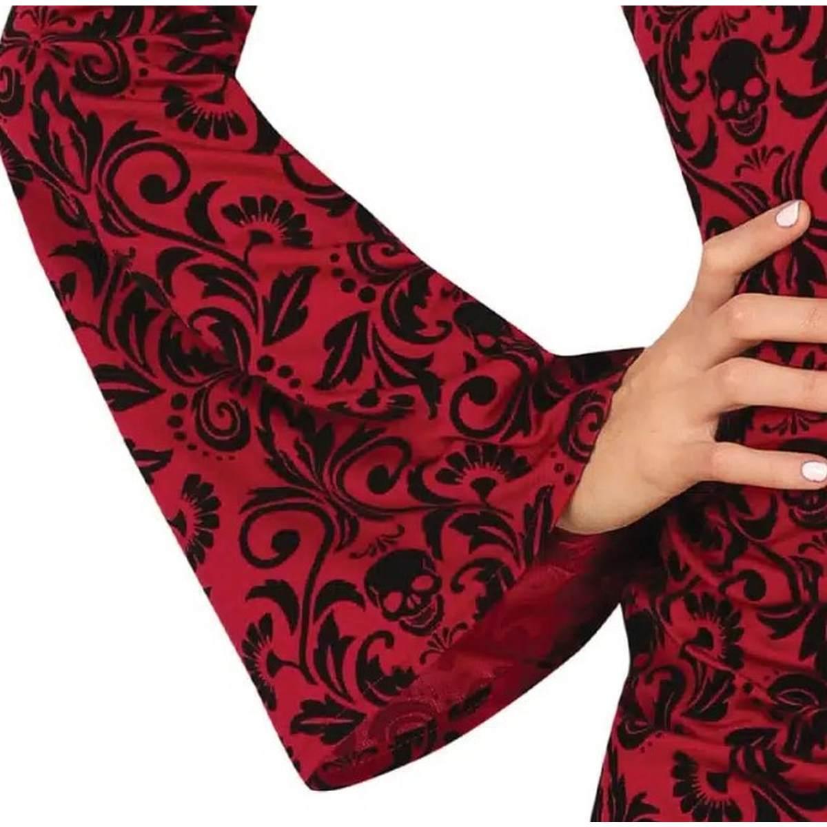 Costume strega tunica cappuccio rossa teschi