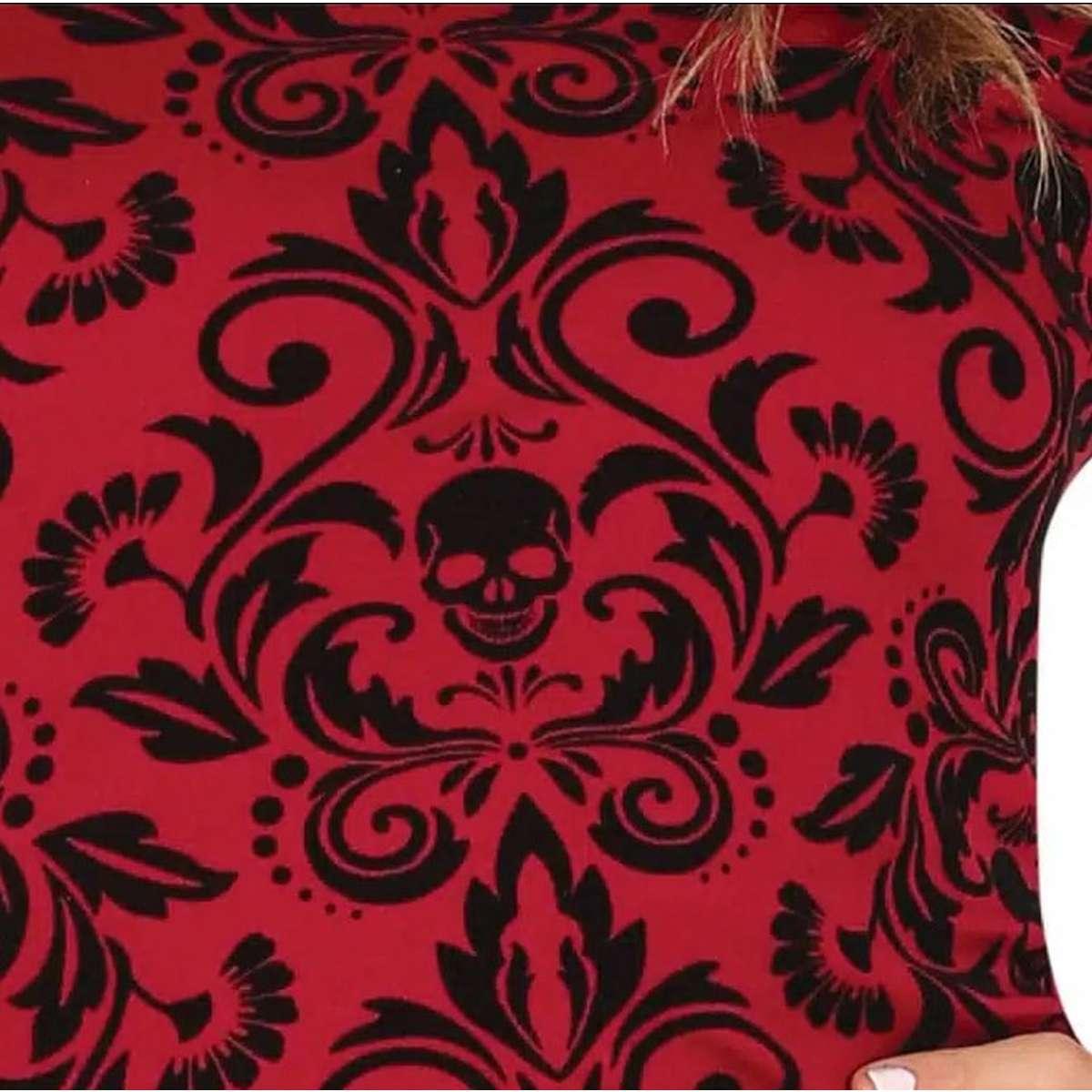 Costume strega tunica cappuccio rossa teschi