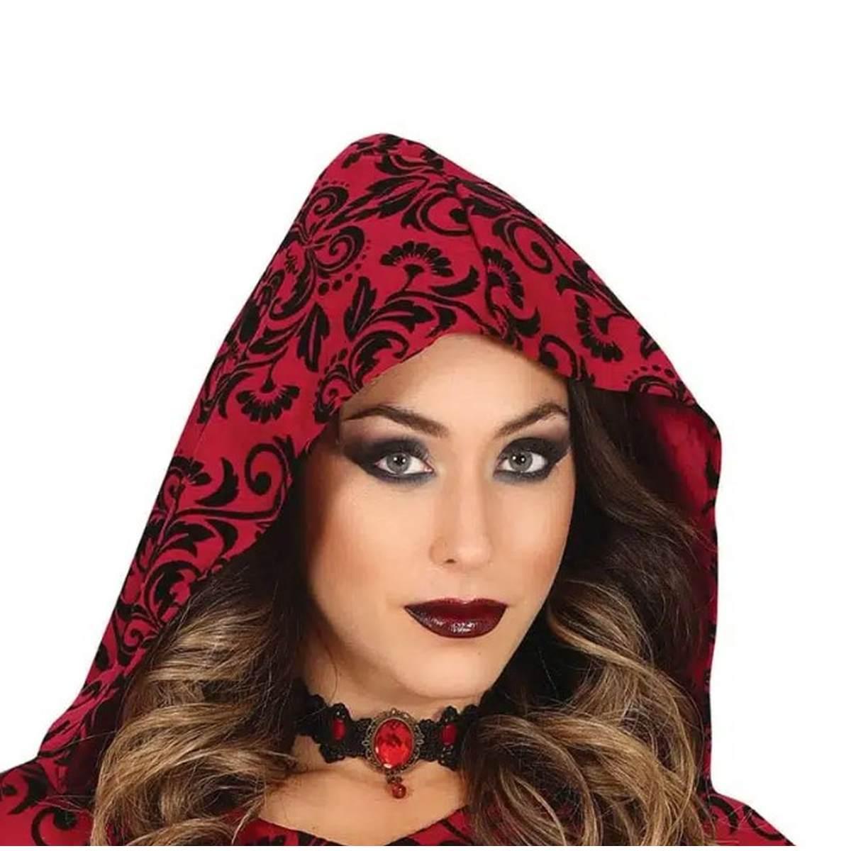 Costume strega tunica cappuccio rossa teschi