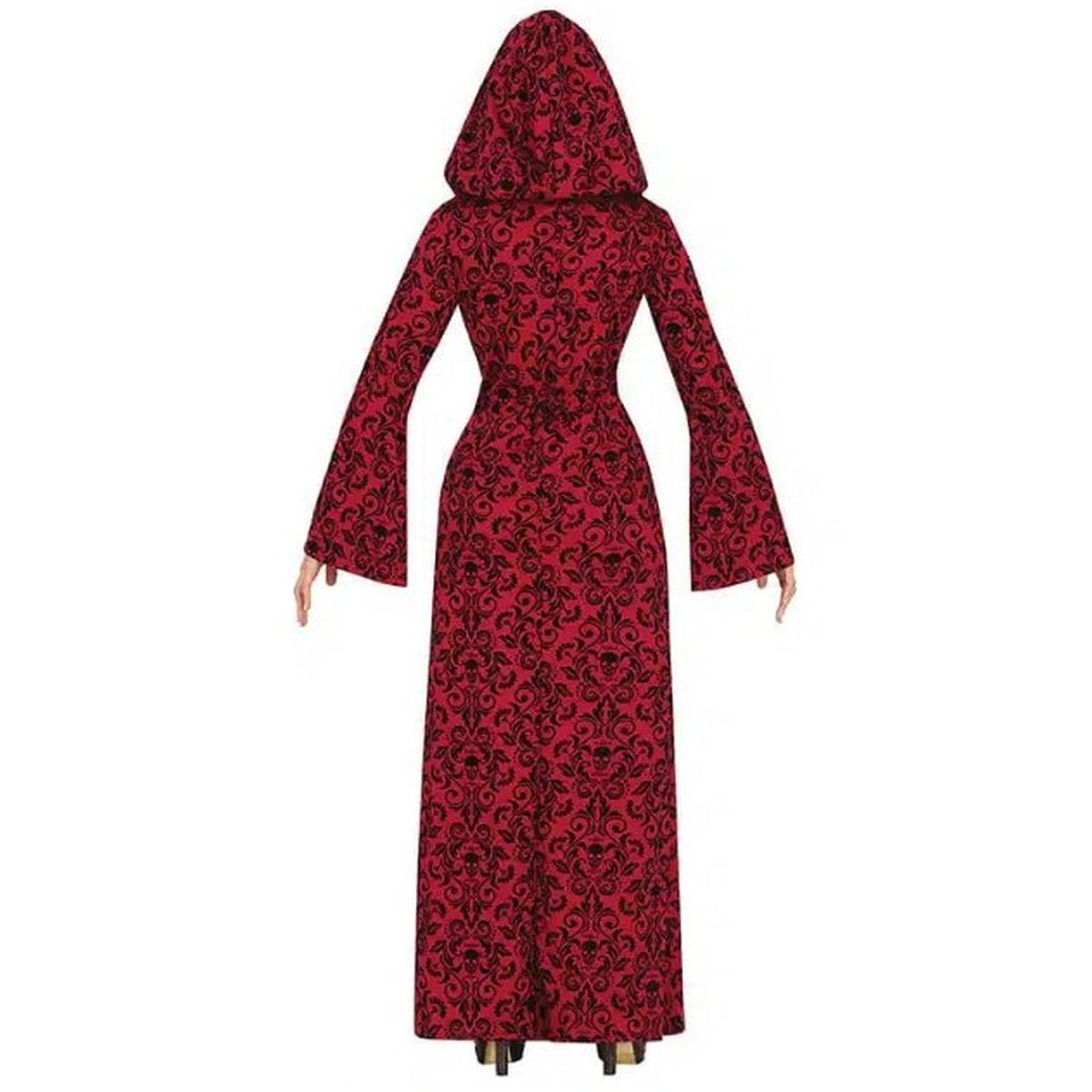 Costume strega tunica cappuccio rossa teschi