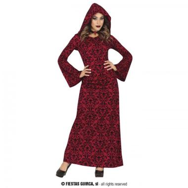 Costume strega tunica cappuccio rossa teschi