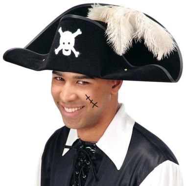 Cappello pirata nero teschio piuma
