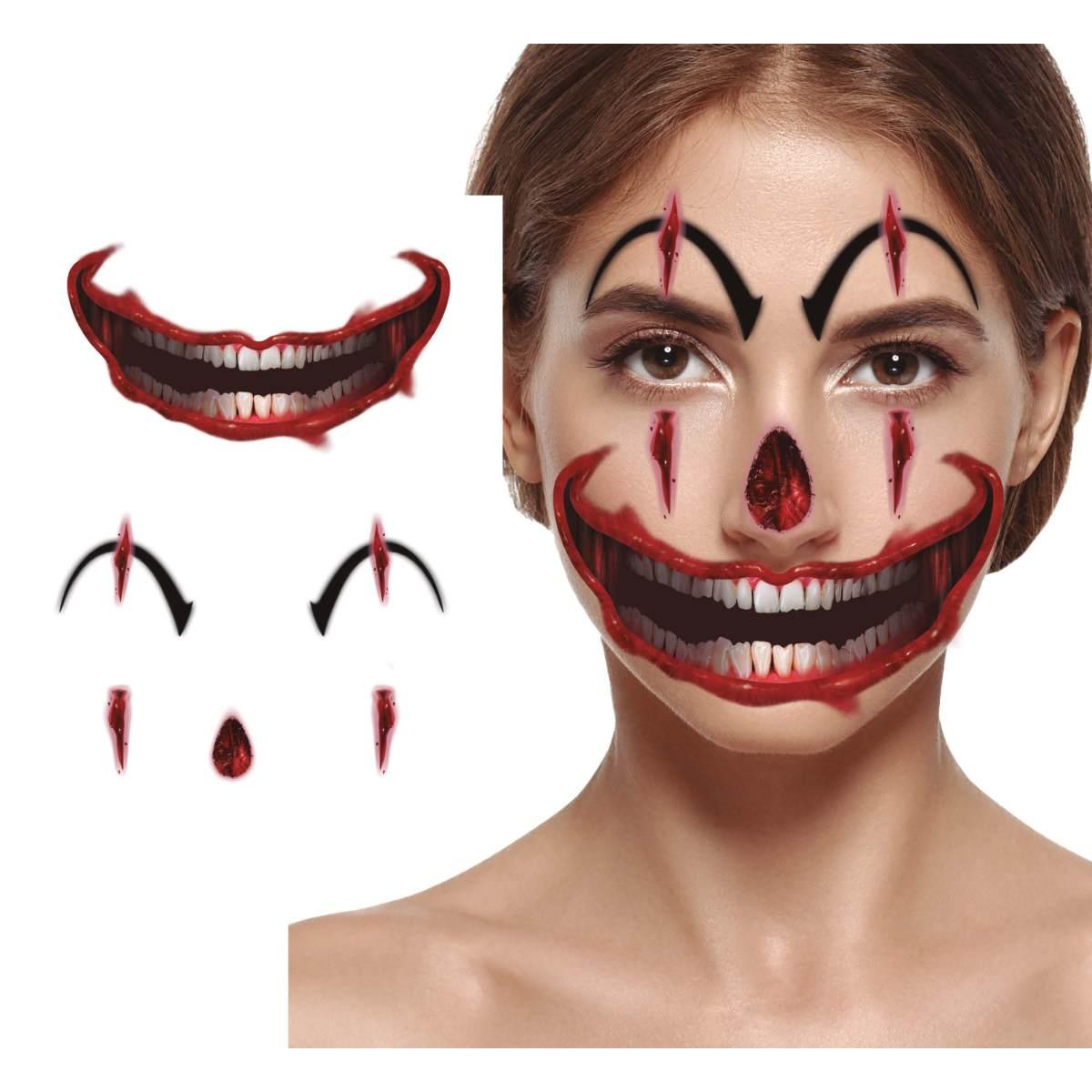 Tatuaggi viso rimovibili clown assassino