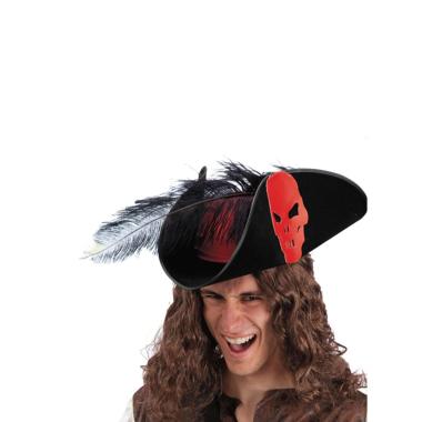 Cappello pirata nero teschio piuma