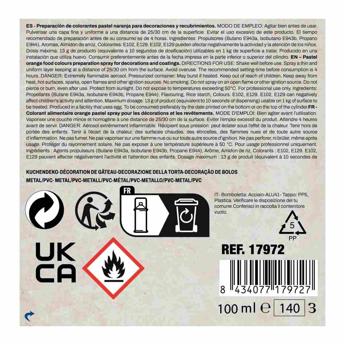 Spray decorazione torte arancione 100 ml 100 ml