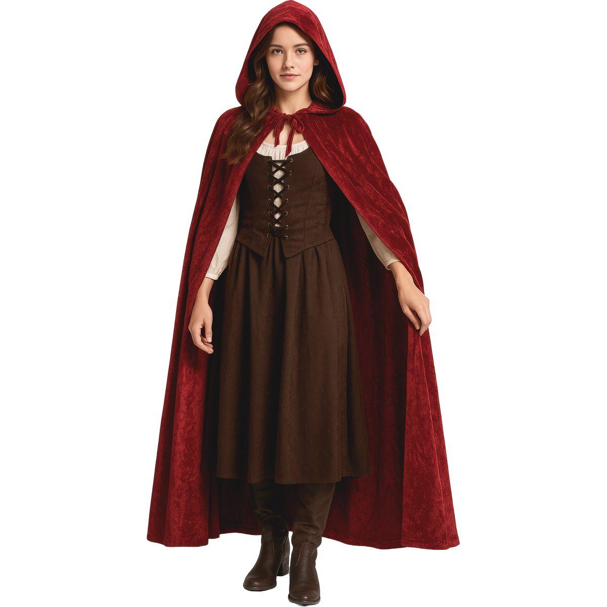 Mantello velluto rosso cappuccio